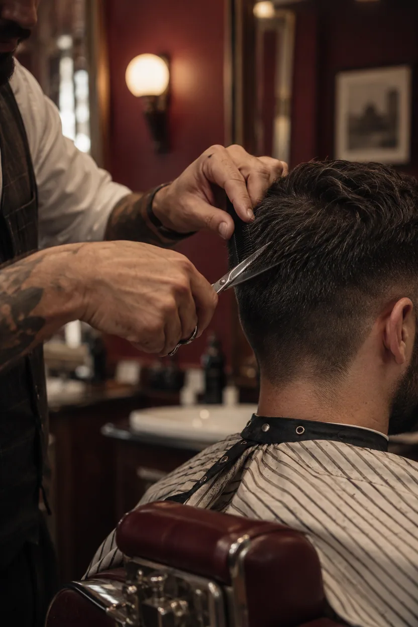 O gesto do corte. Cena ilustrativa para Ofício Barbearia.